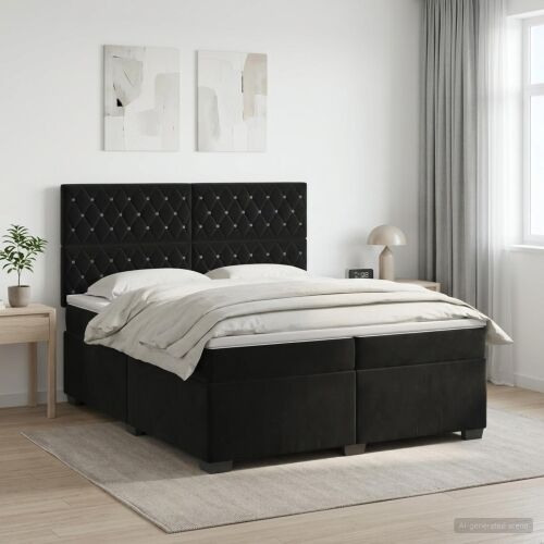 Boxspring krevet s madracem Crna 200 x 200 cm Baršun - Crna 200 x 200 cm Kristal s dugmadima Cijena