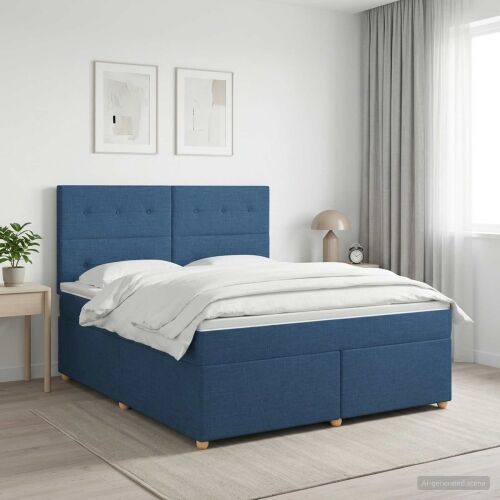 Boxspring krevet s madracem Plava 180 x 200 cm Tkanina - Plava 180 x 200 cm Prošiveno gumbima Cijena