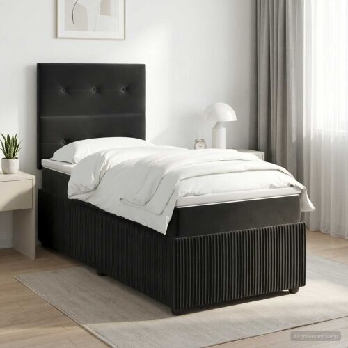 Boxspring krevet s madracem Crna 80 x 200 cm Baršun - Crna 80 x 200 cm Prošiveno gumbima Cijena