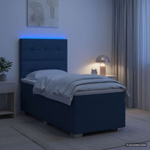 Boxspring krevet s madracem Plava 90 x 200 cm Tkanina - Plava 90 x 200 cm Prošiveno gumbima Cijena