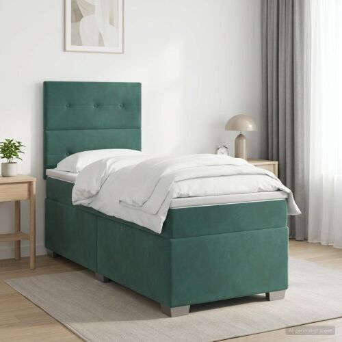 Boxspring krevet s madracem Tamnozelena 80 x 200 cm Baršun - Tamnozelena 80 x 200 cm Prošiveno gumbima Cijena