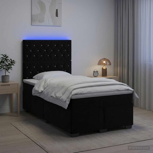 Boxspring krevet s madracem Crna 120 x 190 cm Baršun - Crna 120 x 190 cm Kristal s dugmadima Cijena