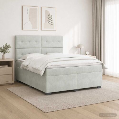 Boxspring krevet s madracem Svjetlosiva 160 x 200 cm Baršun - Svjetlosiva 160 x 200 cm Prošiveno gumbima Cijena