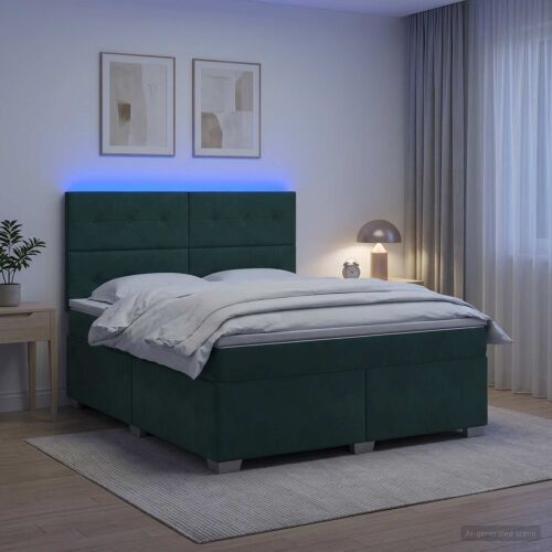Boxspring krevet s madracem Tamnozelena 160 x 200 cm Baršun - Tamnozelena 160 x 200 cm Prošiveno gumbima Cijena