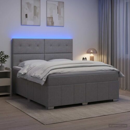 LED okvir za krevet s madracem Svjetlosiva 160 x 200 cm Tkanina - Svjetlosiva 160 x 200 cm Prošiveno gumbima Cijena