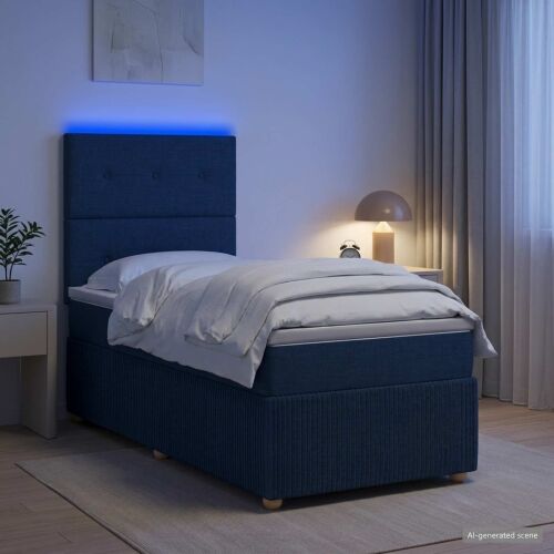 LED okvir za krevet s madracem Plava 90 x 200 cm Tkanina - Plava 90 x 200 cm Prošiveno gumbima Cijena