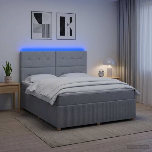 LED okvir za krevet s madracem Svjetlosiva 160 x 200 cm Tkanina - Svjetlosiva 160 x 200 cm Prošiveno gumbima Cijena