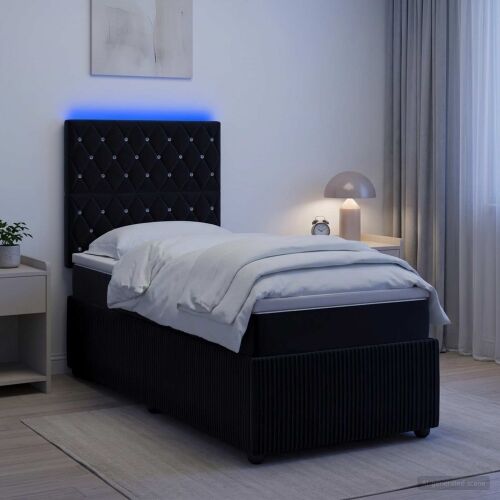 LED okvir za krevet s madracem Crna 100 x 200 cm Baršun - Crna 100 x 200 cm Kristal s dugmadima Cijena