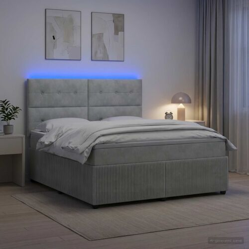 LED okvir za krevet s madracem Svjetlosiva 160 x 200 cm Baršun - Svjetlosiva 160 x 200 cm Prošiveno gumbima Cijena