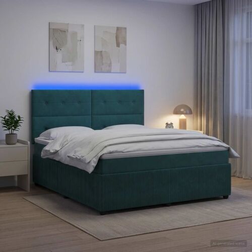 LED okvir za krevet s madracem Tamnozelena 160 x 200 cm Baršun - Tamnozelena 160 x 200 cm Prošiveno gumbima Cijena
