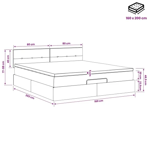 Podesivi krevet s madracem Crna 160 x 200 cm Baršun - Crna 160 x 200 cm Prošiveno gumbima Cijena