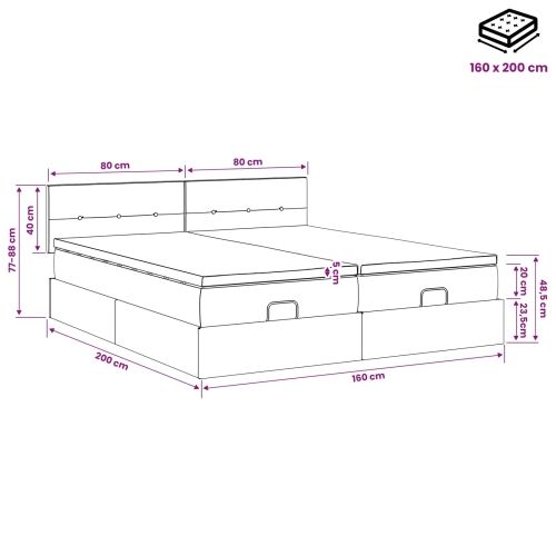 Podesivi krevet s madracem s uzglavljem 2 kom. Crna Tkanina - Crna 160 x 200 cm Prošiveno gumbima Cijena