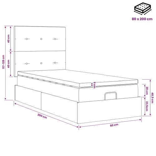 Podesivi krevet s madracem s uzglavljem Crna 80 x 200 cm Baršun - Crna 80 x 200 cm Prošiveno gumbima Cijena