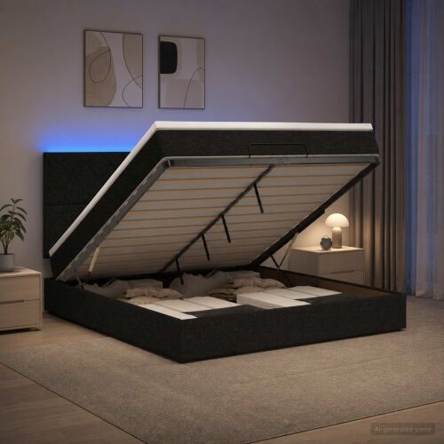 Krevet od pjene s madracem i LED-om Crna 160 x 200 cm Tkanina - Crna 160 x 200 cm Prošiveno gumbima Cijena