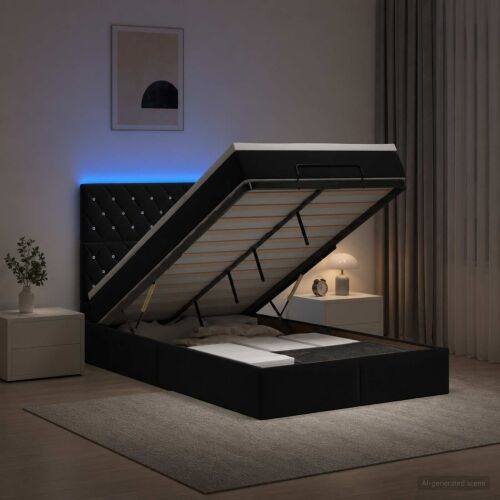 Krevet od pjene s madracem i LED-om Crna 120 x 190 cm Baršun - Crna 120 x 190 cm Kristal s dugmadima Cijena