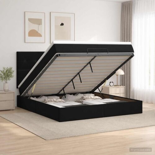 Krevet od pjene s madracem i LED-om Crna 160 x 200 cm Baršun - Crna 160 x 200 cm Prošiveno gumbima Cijena