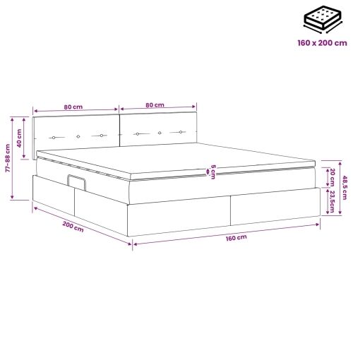 Krevet s madracem i skladištem Crna 160 x 200 cm Baršun - Crna 160 x 200 cm Prošiveno gumbima Cijena