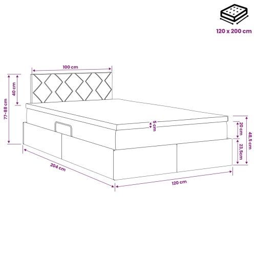 Krevet s madracem i skladištem Krem 120 x 200 cm Baršun - Krem 120 x 200 cm Dizajn s rombovima Cijena