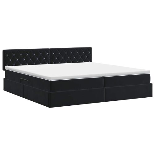 Krevet s od storage s uzglavljem Crna 200 x 200 cm Baršun - Crna 200 x 200 cm Kristal s dugmadima Cijena
