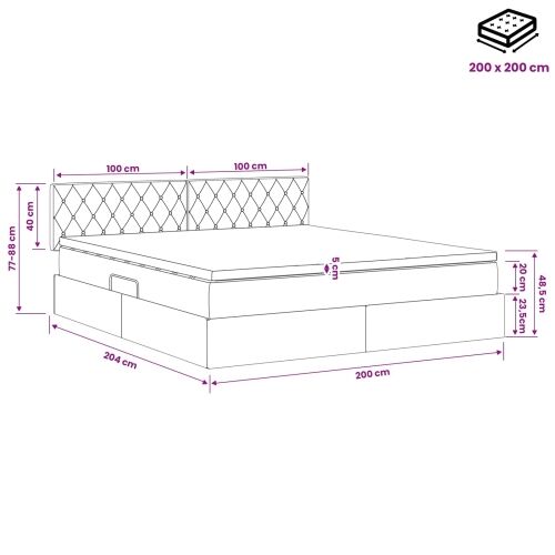 Krevet s od storage s uzglavljem Crna 200 x 200 cm Baršun - Crna 200 x 200 cm Kristal s dugmadima Cijena