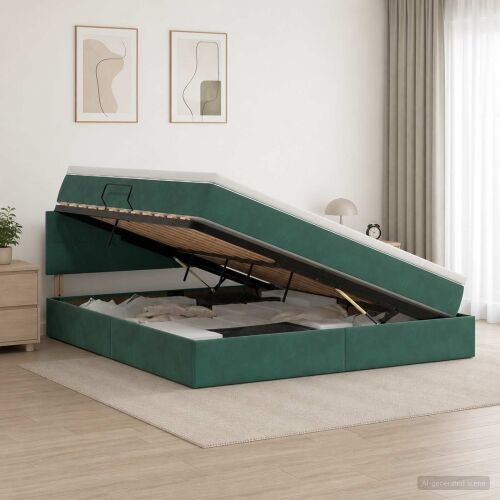 Krevet s od storage Tamnozelena 160 x 200 cm Baršun - Tamnozelena 160 x 200 cm Prošiveno gumbima Cijena