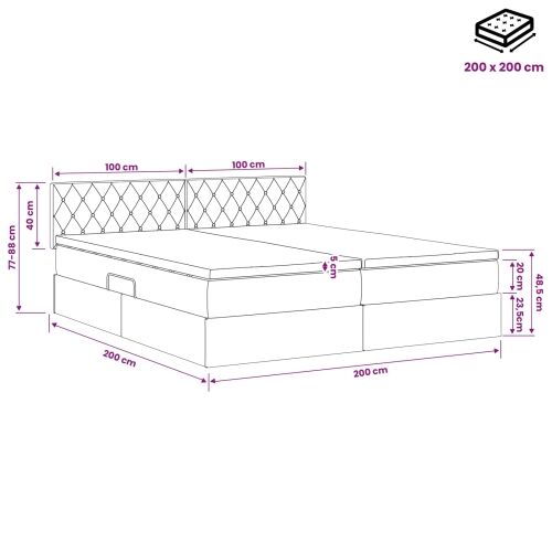 Krevet s od storage s uzglavljem 2 kom. Crna - Crna 200 x 200 cm Kristal s dugmadima Cijena