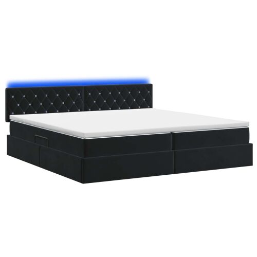 LED krevet za pohranu s madracem Crna 200 x 200 cm Baršun - Crna 200 x 200 cm Kristal s dugmadima Cijena