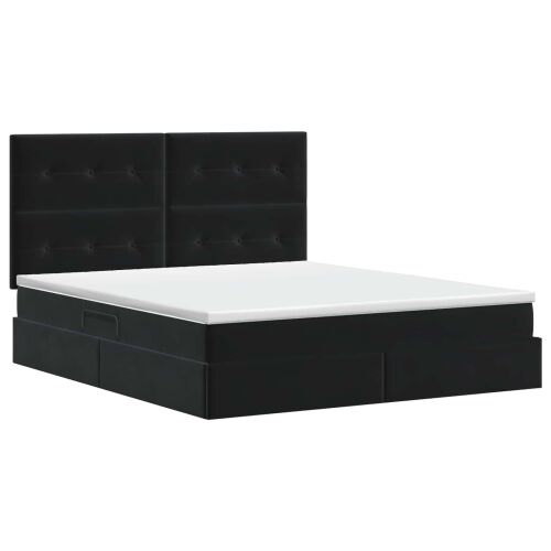 Krevet s madracem i skladištem Crna 160 x 200 cm Baršun - Crna 160 x 200 cm Prošiveno gumbima Cijena