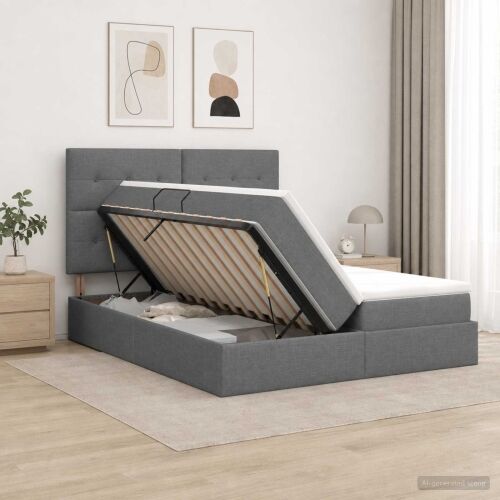 Krevet s od storage s uzglavljem Tamnosiva 180 x 200 cm Tkanina - Tamnosiva 180 x 200 cm Prošiveno gumbima Cijena
