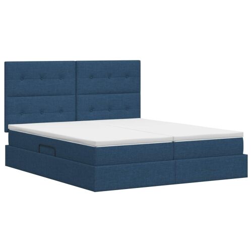 Krevet s od storage s uzglavljem Plava 180 x 200 cm Tkanina - Plava 180 x 200 cm Prošiveno gumbima Cijena