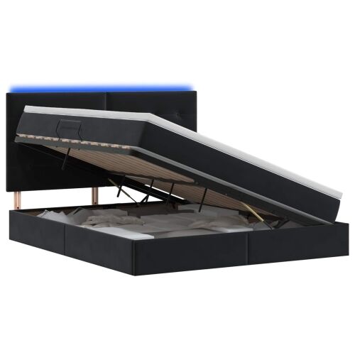 LED krevet za pohranu s madracem Crna 160 x 200 cm Baršun - Crna 160 x 200 cm Prošiveno gumbima Cijena