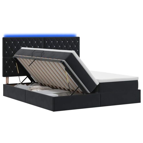 LED krevet za pohranu s madracem Crna 200 x 200 cm Baršun - Crna 200 x 200 cm Kristal s dugmadima Cijena