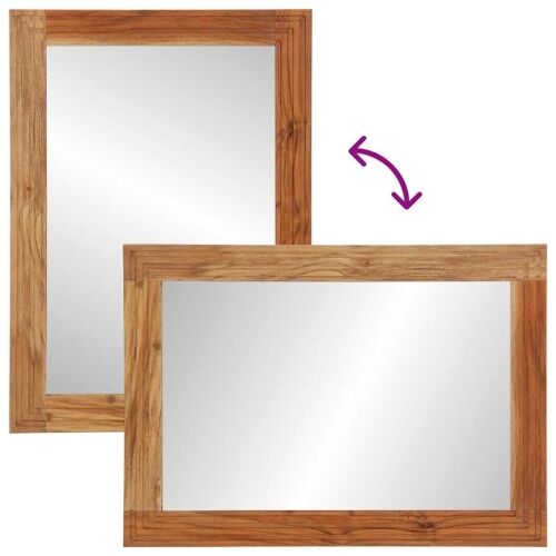 Zrcalo za kupaonicu Zidne s ogledalom Smeđa 70 x 50 x 2.5 cm - Masivno bagremovo drvo Cijena