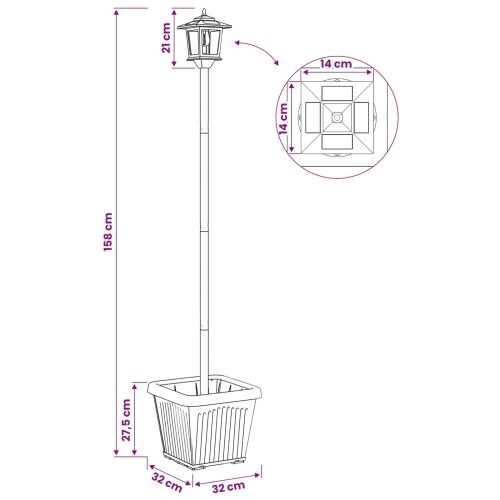 Solarna lampa s postoljem i saksijom Crna 32 x 32 x 158 cm - s saksijom Cijena