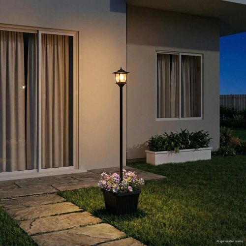 Solarna lampa s postoljem i saksijom Crna 32 x 32 x 158 cm - s saksijom Cijena