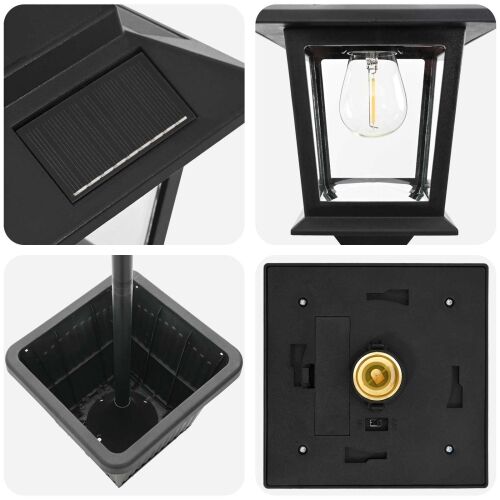 Solarna lampa s postoljem i saksijom Crna 32 x 32 x 158 cm - s saksijom Cijena
