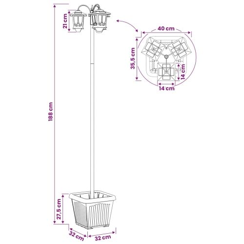 Lampa sa tri glave Crna 32 x 32 x 188 cm Aluminij i ABS - Šablonirana sjenila (s posudom) Cijena