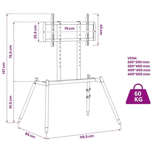 Stalak za TV na stalku za 37-86 Inch Screen Max VESA 400x600mm - Crna i tamna orahova boja u spreju s 4 noge (kompaktne vertikal Cijena