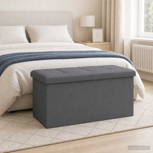 Sklopiva klupa za pohranu Svjetlosiva Laneno platno - Svjetlosiva 77 x 38 x 38 cm Cijena