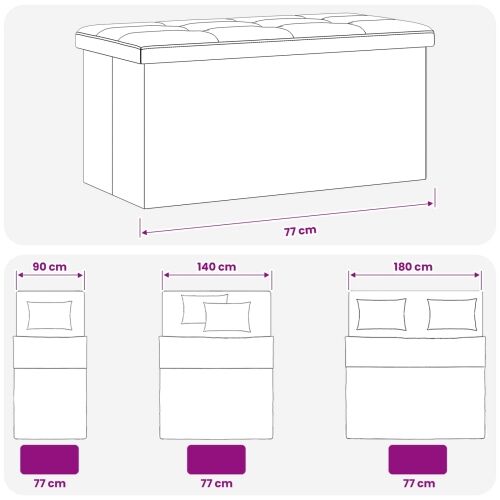 Sklopiva klupa za pohranu Crna 180 kg 80 L 77 x 38 x 38 cm - Crna 77 x 38 x 38 cm Cijena