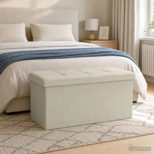 Sklopiva klupa za pohranu Bijela 180 kg 80 L 77 x 38 x 38 cm - Bijela 77 x 38 x 38 cm Cijena