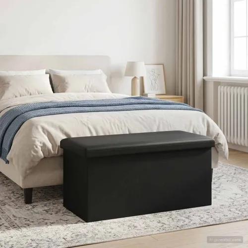 Sklopiva klupa za pohranu Crna 180 kg 80 L 77 x 38 x 38 cm PVC - Crna 77 x 38 x 38 cm Cijena