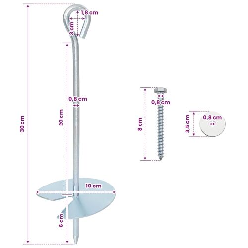 Zemaljska sidra 2 kom. Ø10 x 30 cm Galvanizirani metal Srebrna - 2 30 cm Cijena