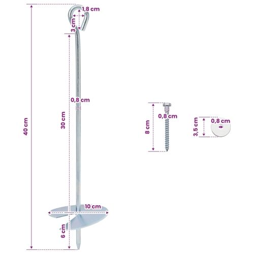 Zemaljska sidra 10 kom. Ø10 x 40 cm Galvanizirani metal Srebrna - 10 40 cm Cijena