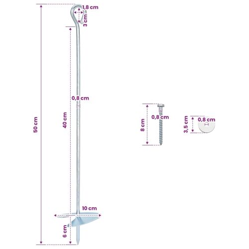 Zemaljska sidra 4 kom. Ø10 x 50 cm Galvanizirani metal Srebrna - 4 50 cm Cijena