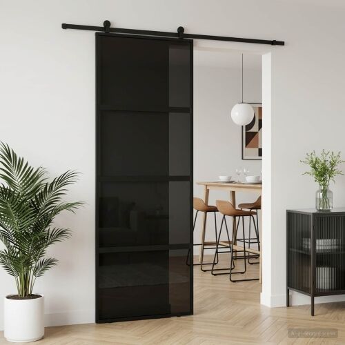 Klizna vrata 76 x 205 cm Kaljeno Staklo i Aluminij - Crna 76 x 205 cm Tamno prozirno Cijena