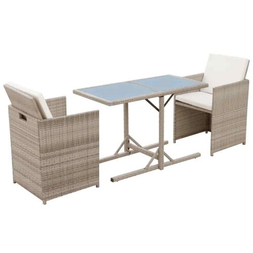 3-dijelni bistro set od poliratana s jastucima bež - Bež 3 Cijena