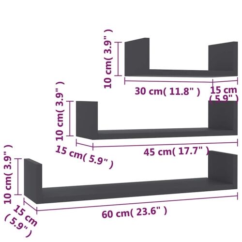 Zidne police za izlaganje 3 kom sive konstruirano drvo - Siva 60 x 15 x 10 cm 3 1 Cijena