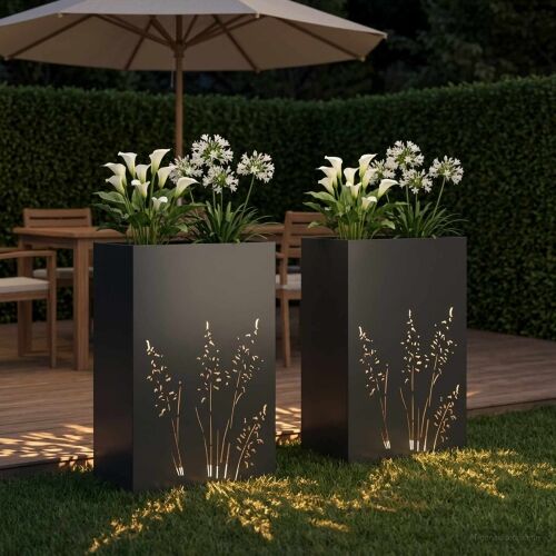 Vrtna saksija 2 kom. Crna 50 x 30 x 75 cm Čelična vrata - Crna 50 x 30 x 75 cm 2 Cijena