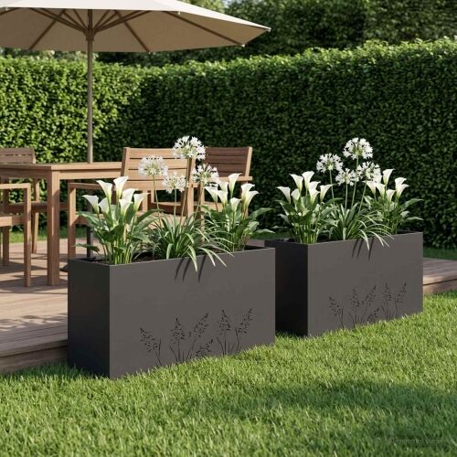 Vrtna saksija 2 kom. Crna 100 x 20 x 49 cm Čelična vrata - Crna 100 x 20 x 49 cm 2 Cijena